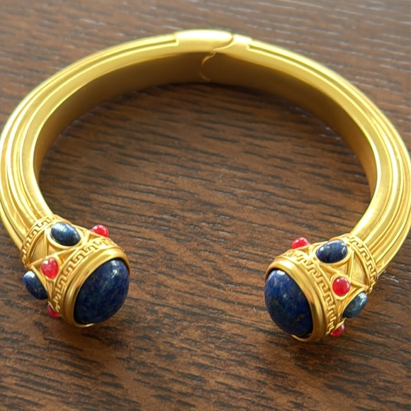 PJM China Gold Tone Greek Key Lapis Ruby Bracelet - Picture 6 of 8